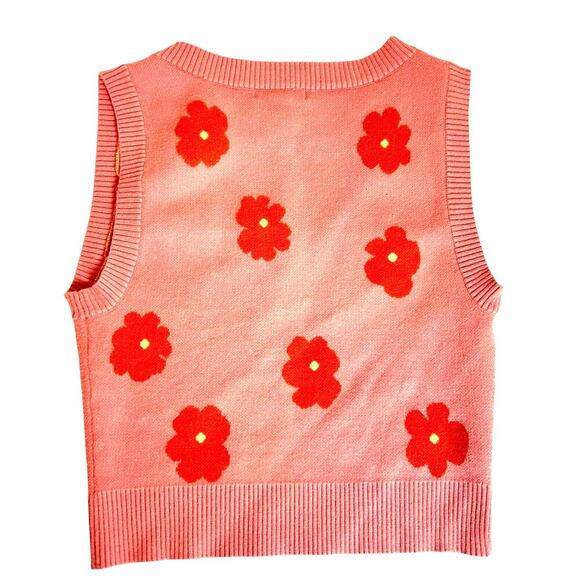 FULL TILT Knit Pink Floral Sweater Sleeveless Top Size M Boho Retro - Picture 2 of 6